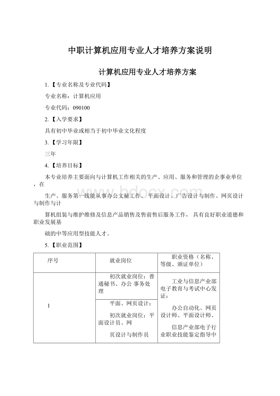 中职计算机应用专业人才培养方案说明.docx_第1页