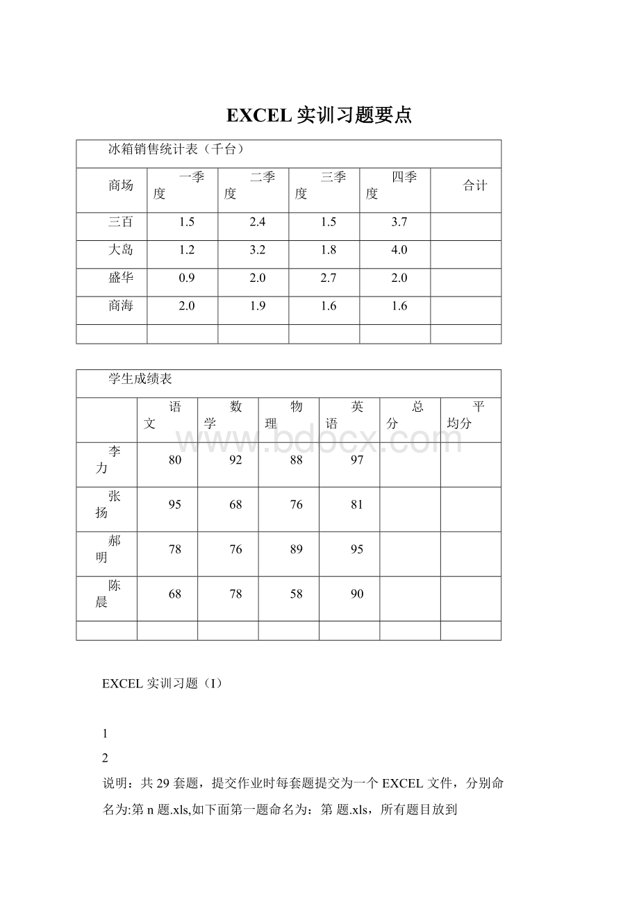 EXCEL实训习题要点Word文档格式.docx_第1页