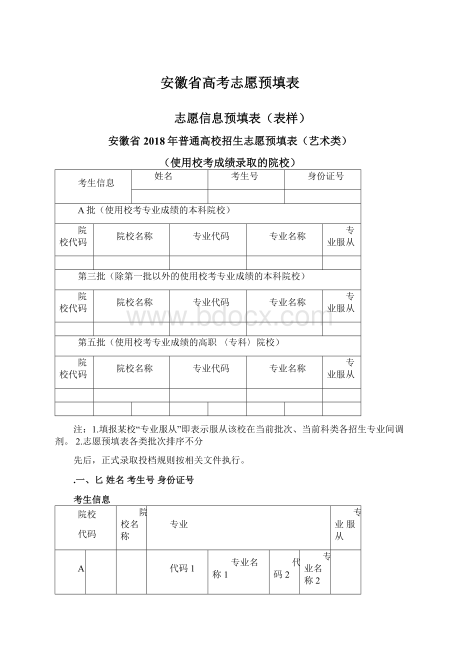 安徽省高考志愿预填表.docx_第1页