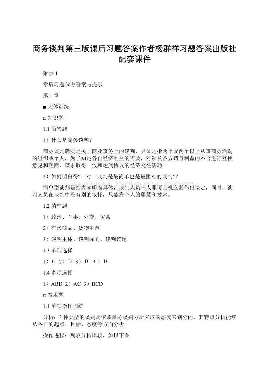 商务谈判第三版课后习题答案作者杨群祥习题答案出版社配套课件.docx_第1页