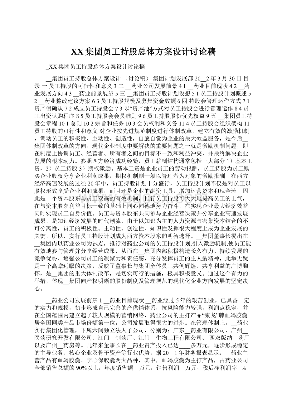 XX集团员工持股总体方案设计讨论稿Word文档格式.docx