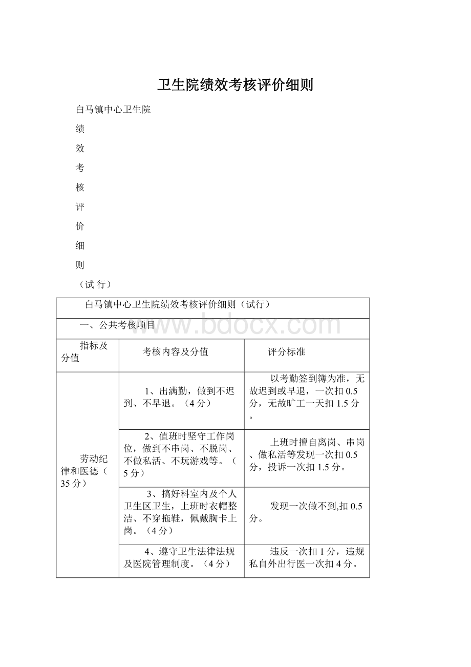 卫生院绩效考核评价细则文档格式.docx_第1页