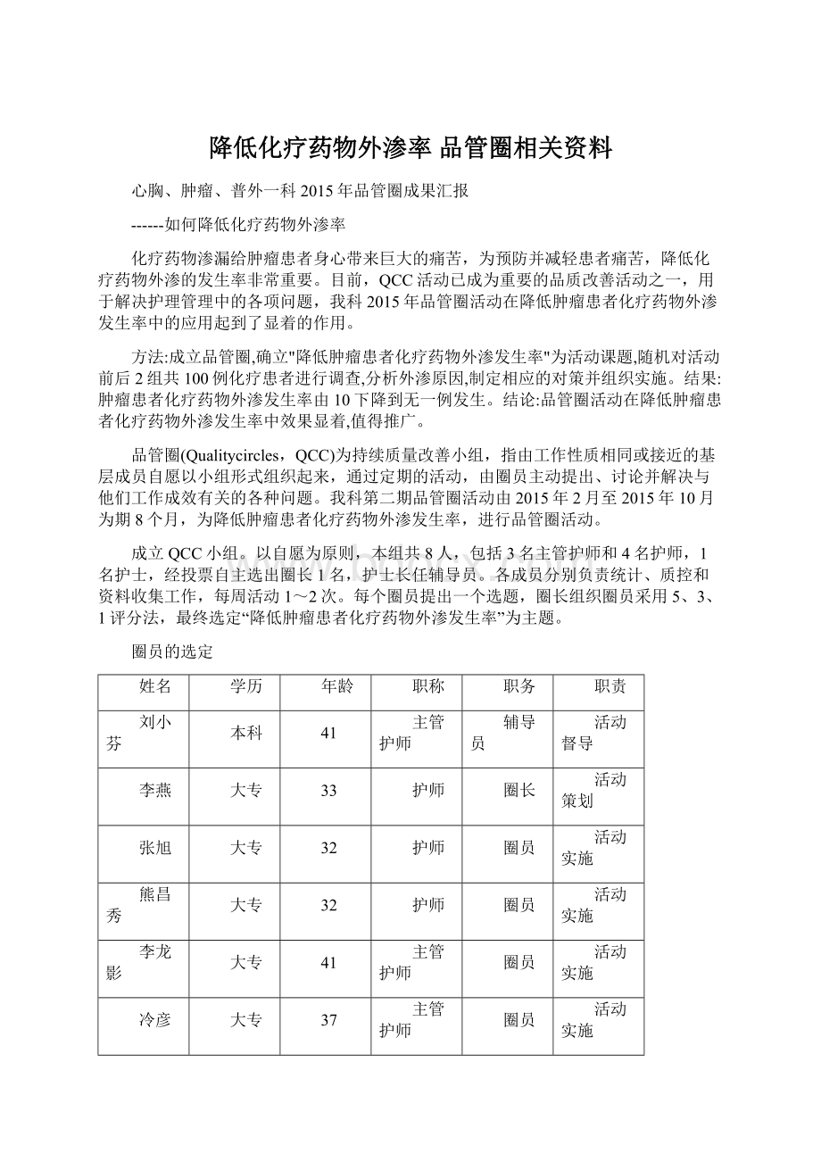 降低化疗药物外渗率 品管圈相关资料.docx_第1页