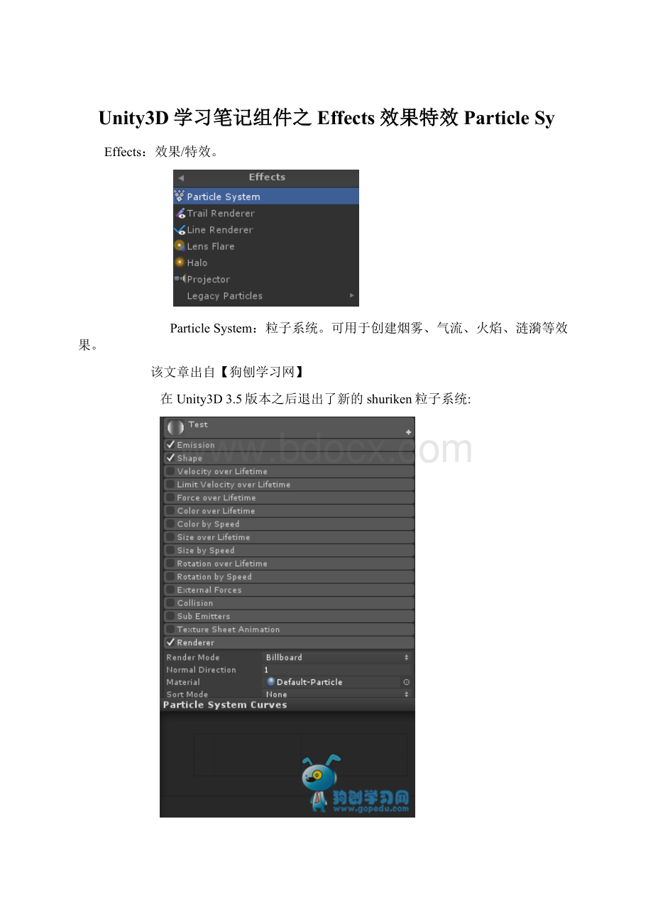 Unity3D学习笔记组件之Effects效果特效Particle Sy.docx