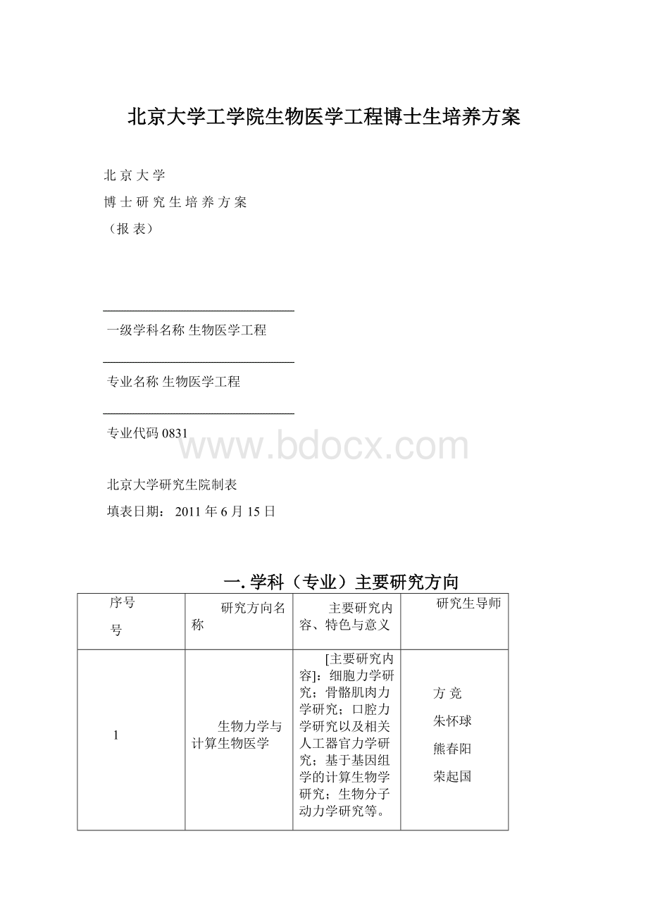 北京大学工学院生物医学工程博士生培养方案.docx_第1页