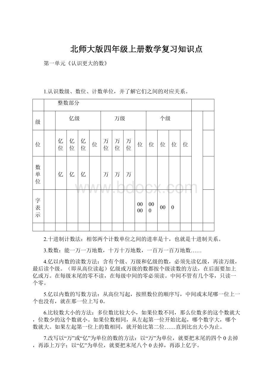 北师大版四年级上册数学复习知识点.docx_第1页