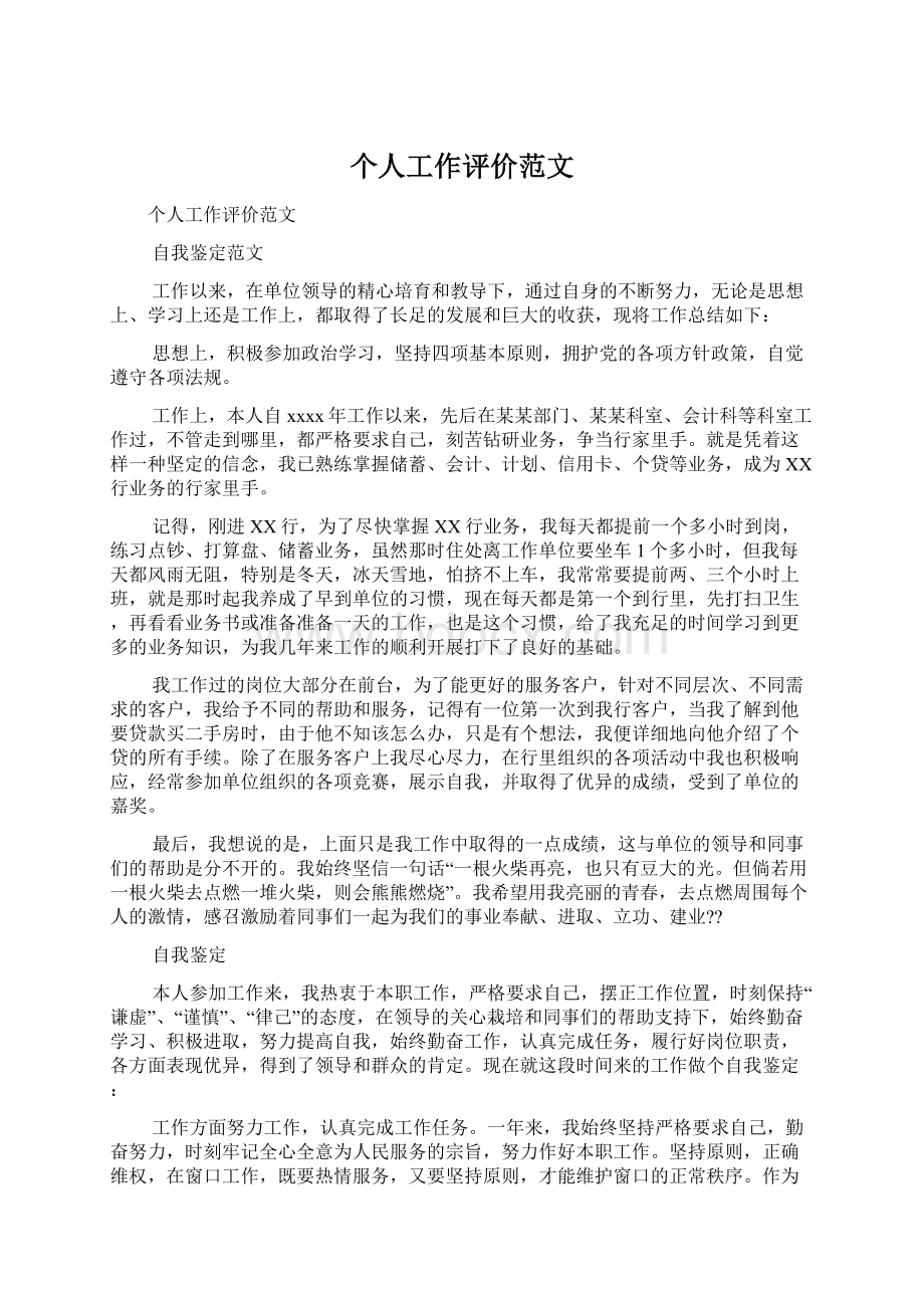 个人工作评价范文Word文档下载推荐.docx