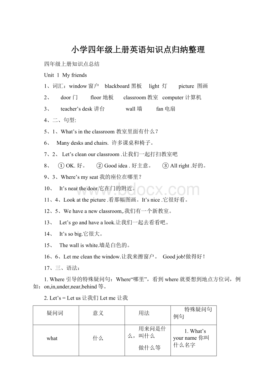 小学四年级上册英语知识点归纳整理Word格式.docx_第1页