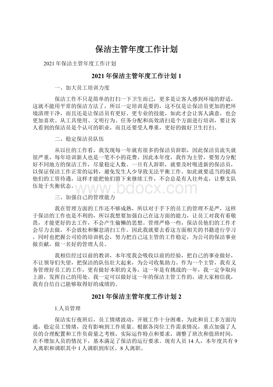 保洁主管年度工作计划Word文档下载推荐.docx