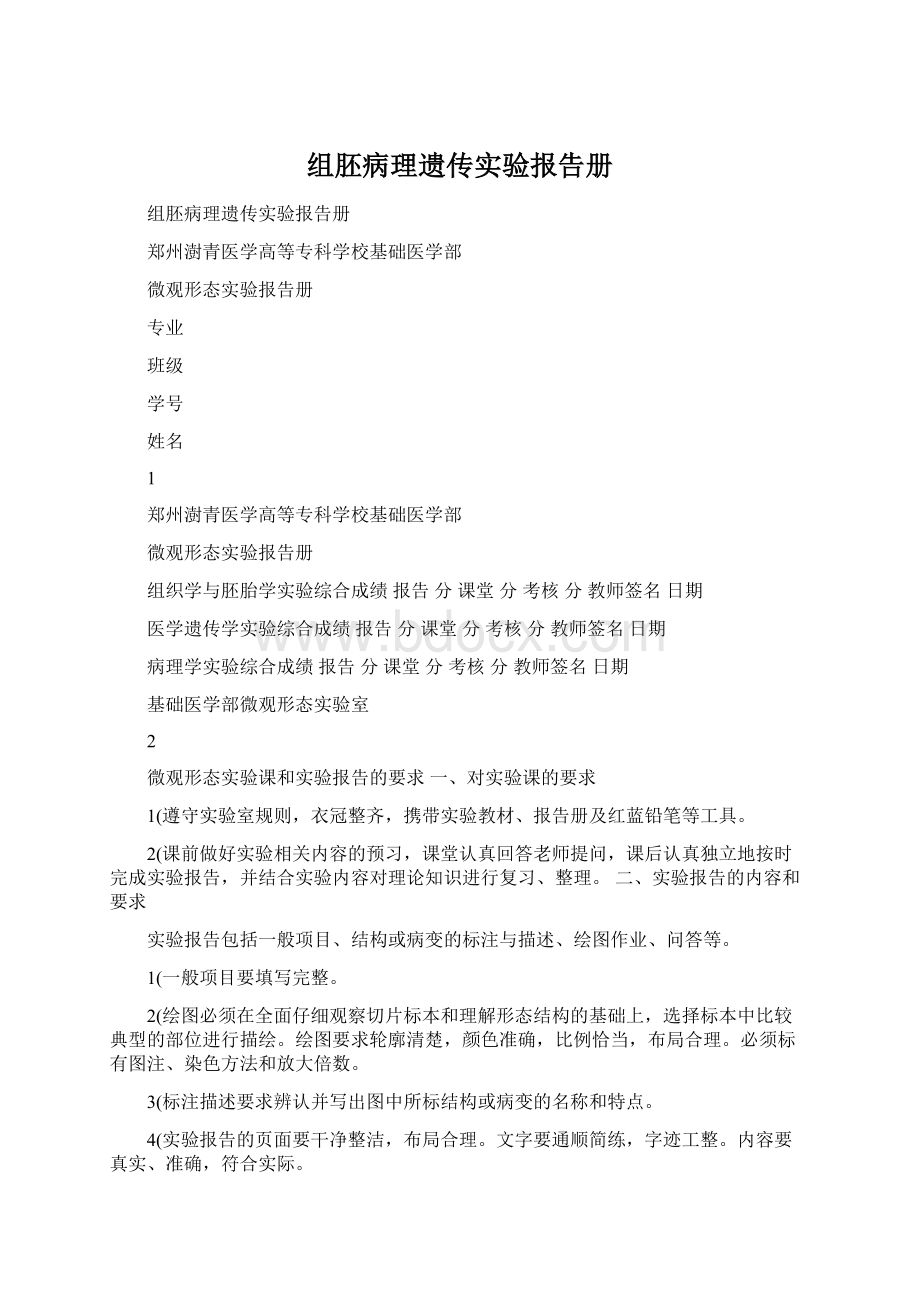 组胚病理遗传实验报告册Word文档下载推荐.docx