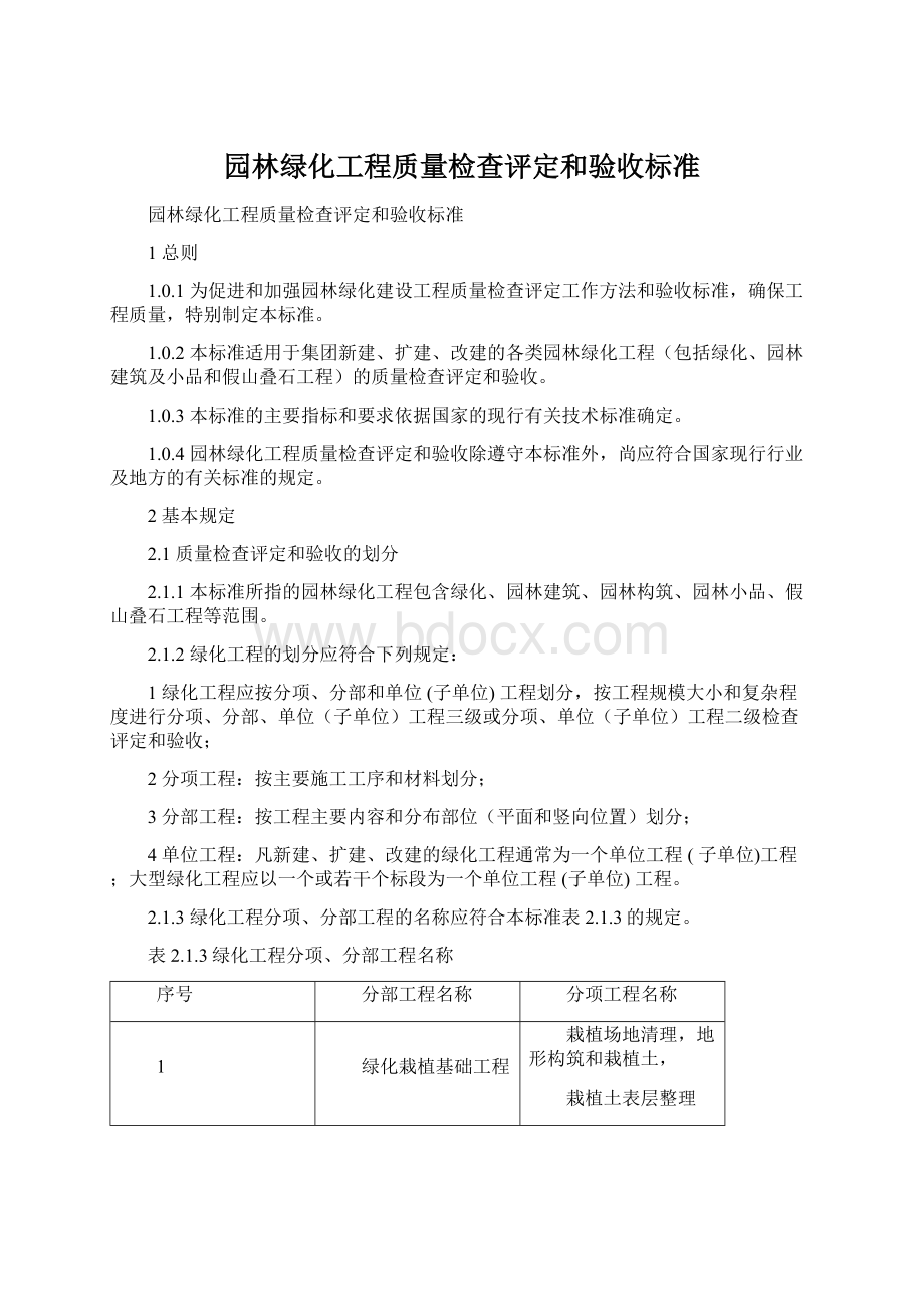 园林绿化工程质量检查评定和验收标准Word下载.docx