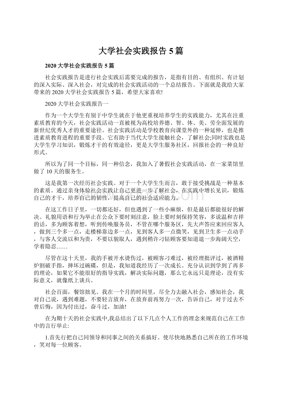 大学社会实践报告5篇.docx_第1页