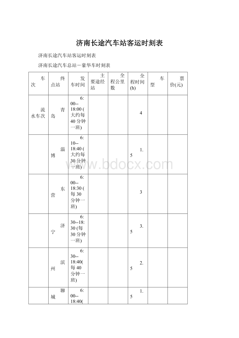 济南长途汽车站客运时刻表文档格式.docx