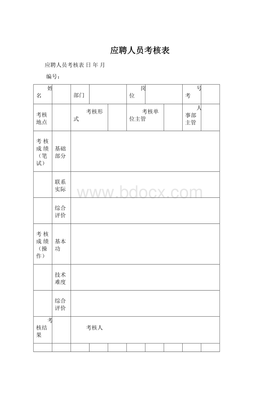 应聘人员考核表Word文件下载.docx_第1页