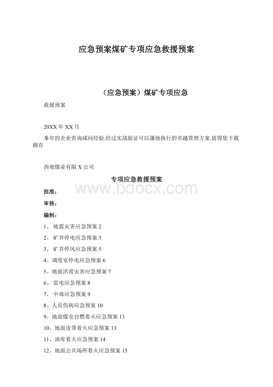 应急预案煤矿专项应急救援预案Word格式文档下载.docx