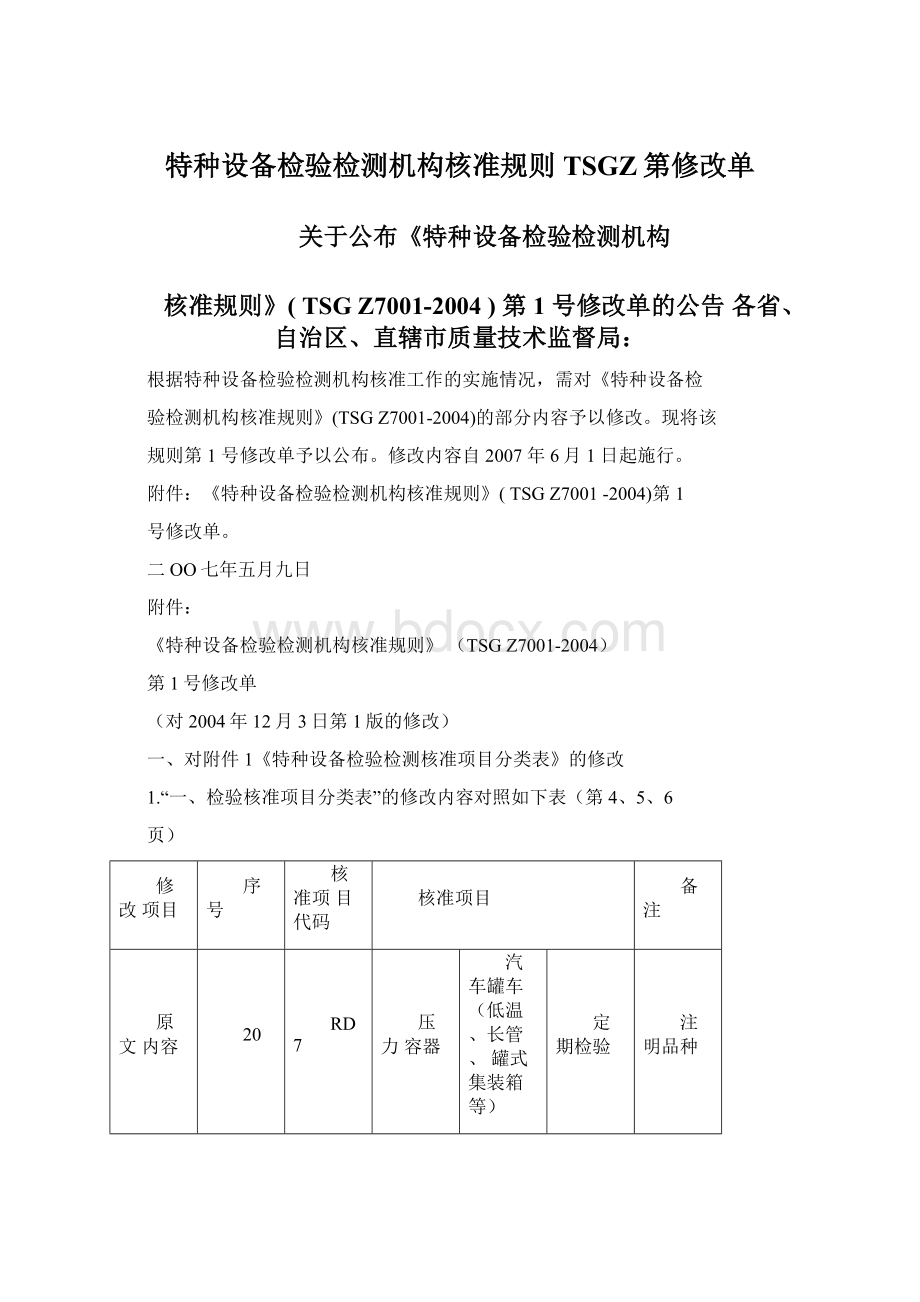 特种设备检验检测机构核准规则TSGZ第修改单Word格式文档下载.docx_第1页