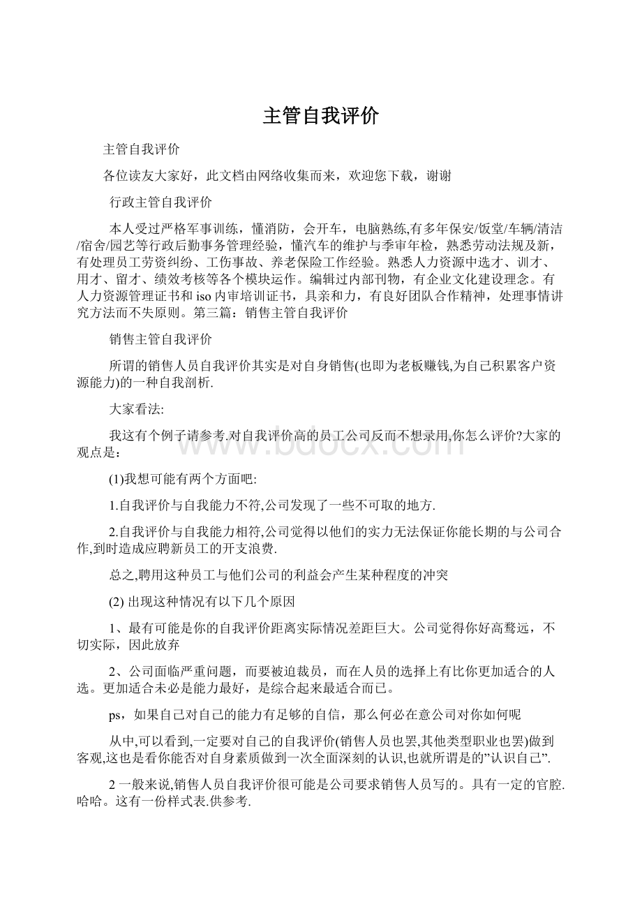 主管自我评价Word文档格式.docx