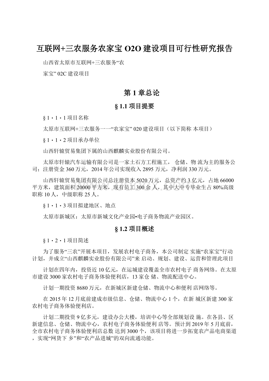 互联网+三农服务农家宝O2O建设项目可行性研究报告.docx