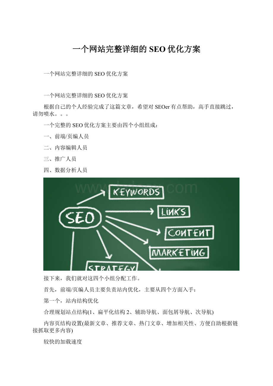 一个网站完整详细的SEO优化方案Word文档下载推荐.docx