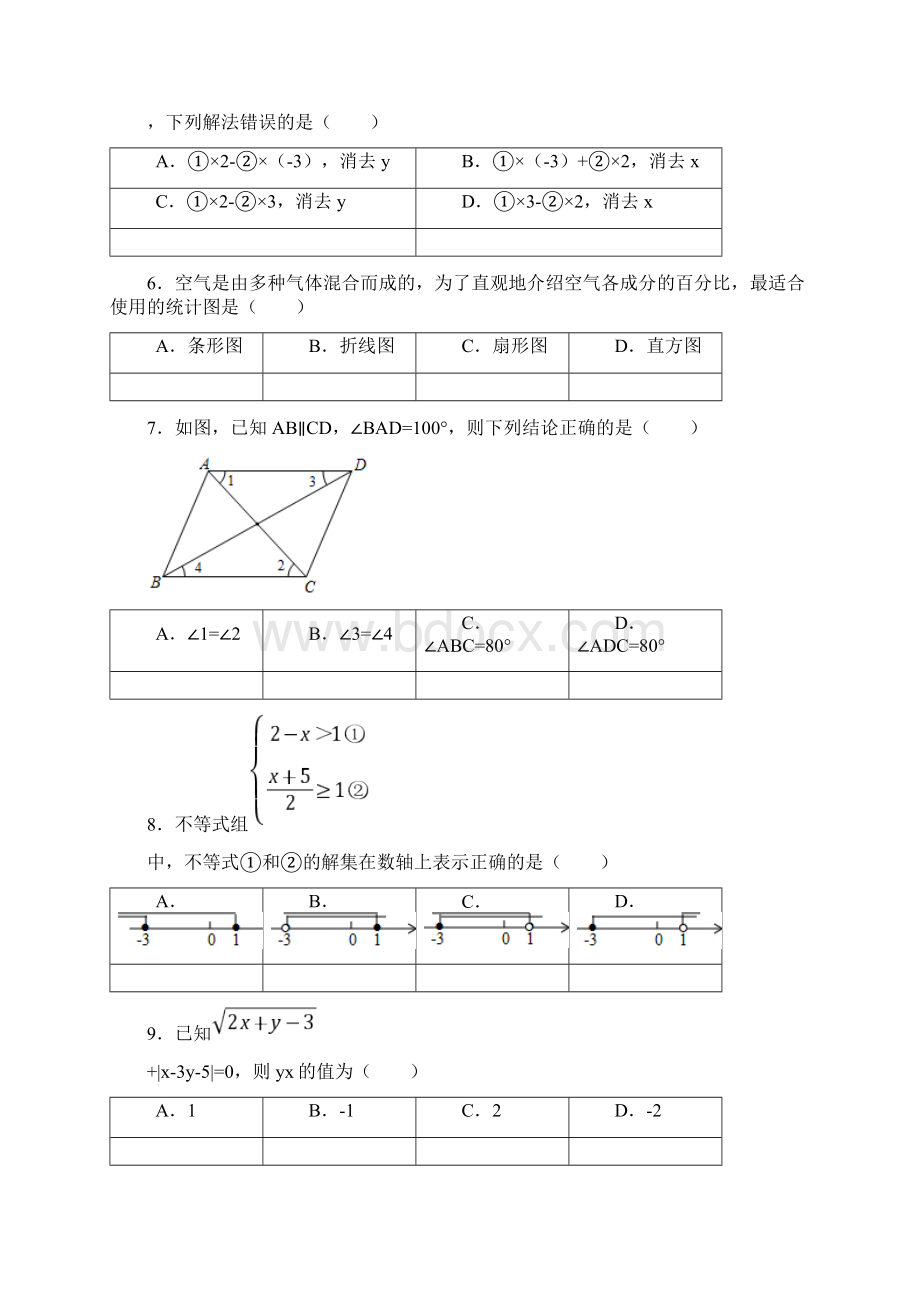 3套打包江阴市徐霞客中学七年级下册数学期末考试试题含答案Word文档格式.docx_第2页