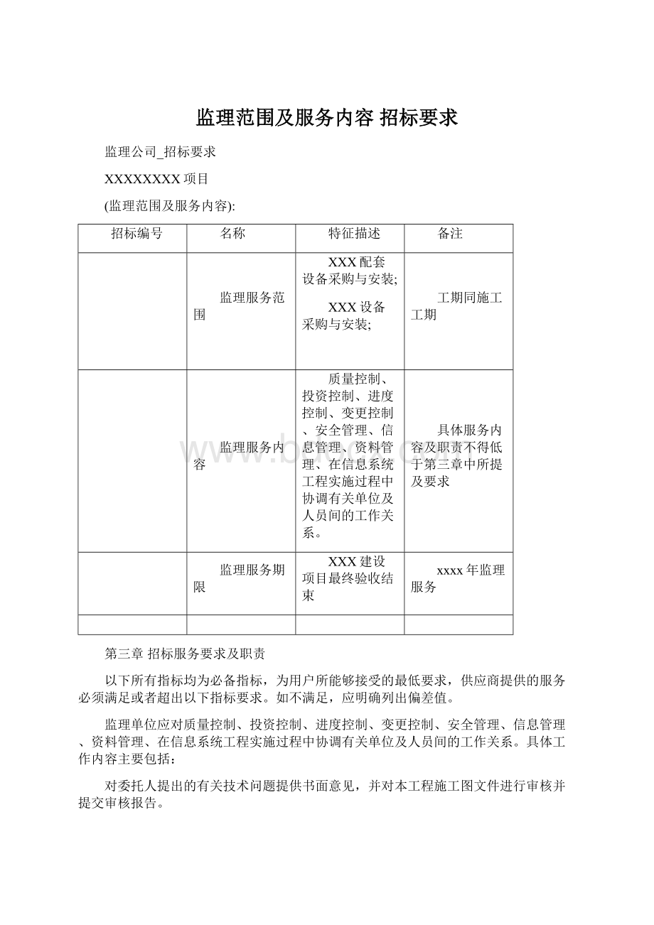 监理范围及服务内容 招标要求Word格式.docx