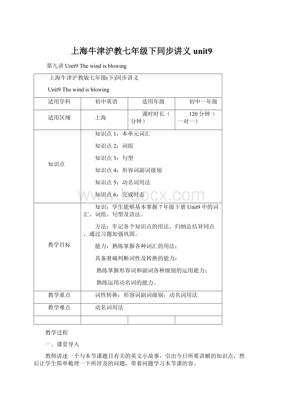 上海牛津沪教七年级下同步讲义unit9Word下载.docx_第1页