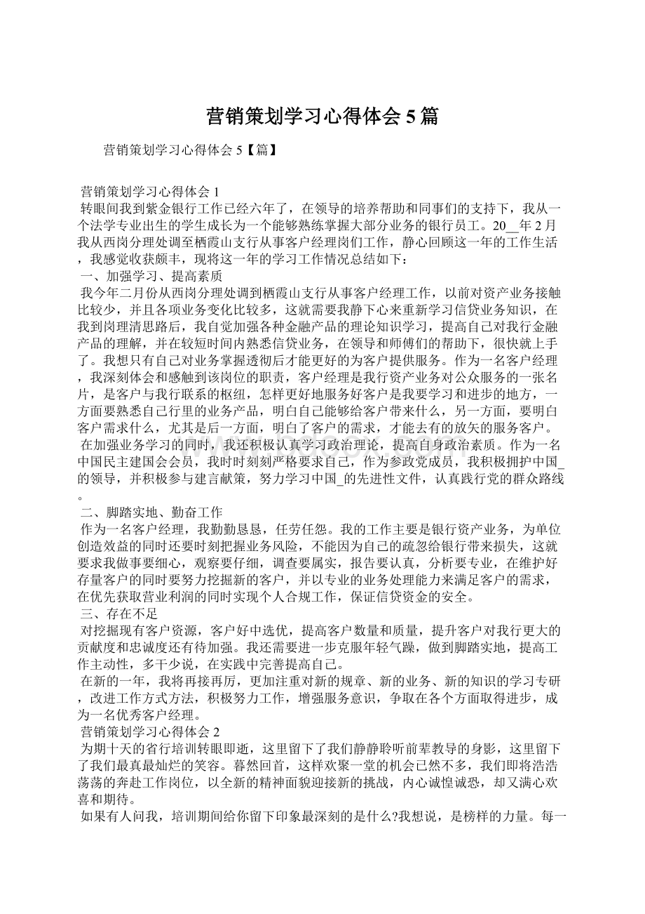 营销策划学习心得体会5篇.docx