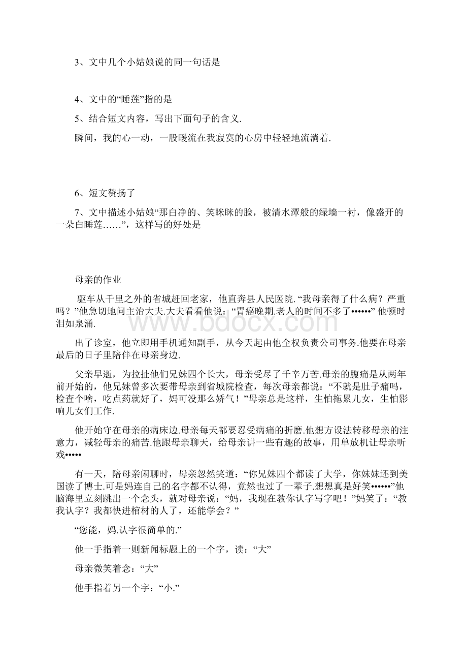 最新六年级考试说明阅读部分Word格式文档下载.docx_第2页