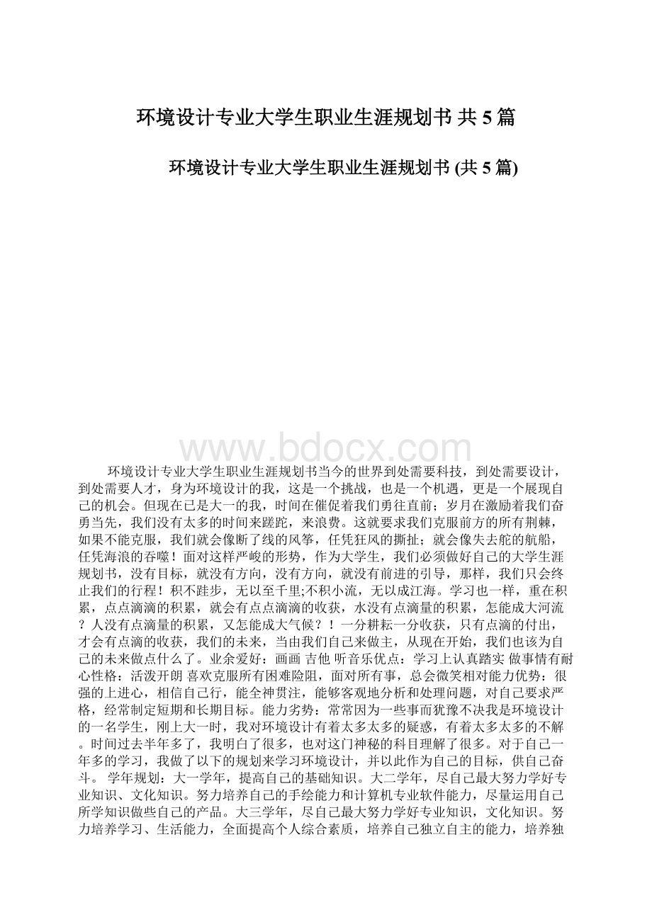 环境设计专业大学生职业生涯规划书 共5篇Word文档格式.docx_第1页