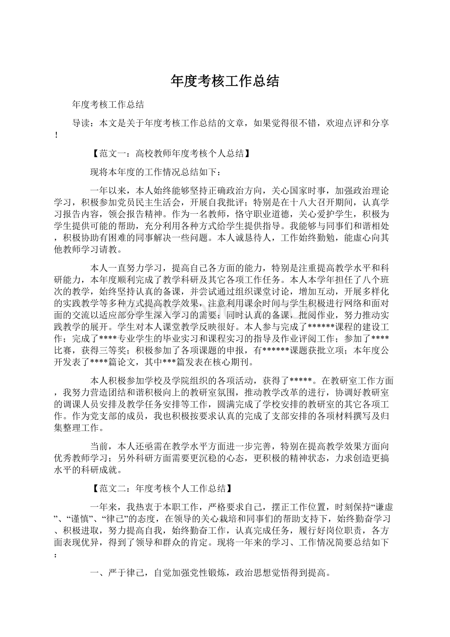 年度考核工作总结文档格式.docx