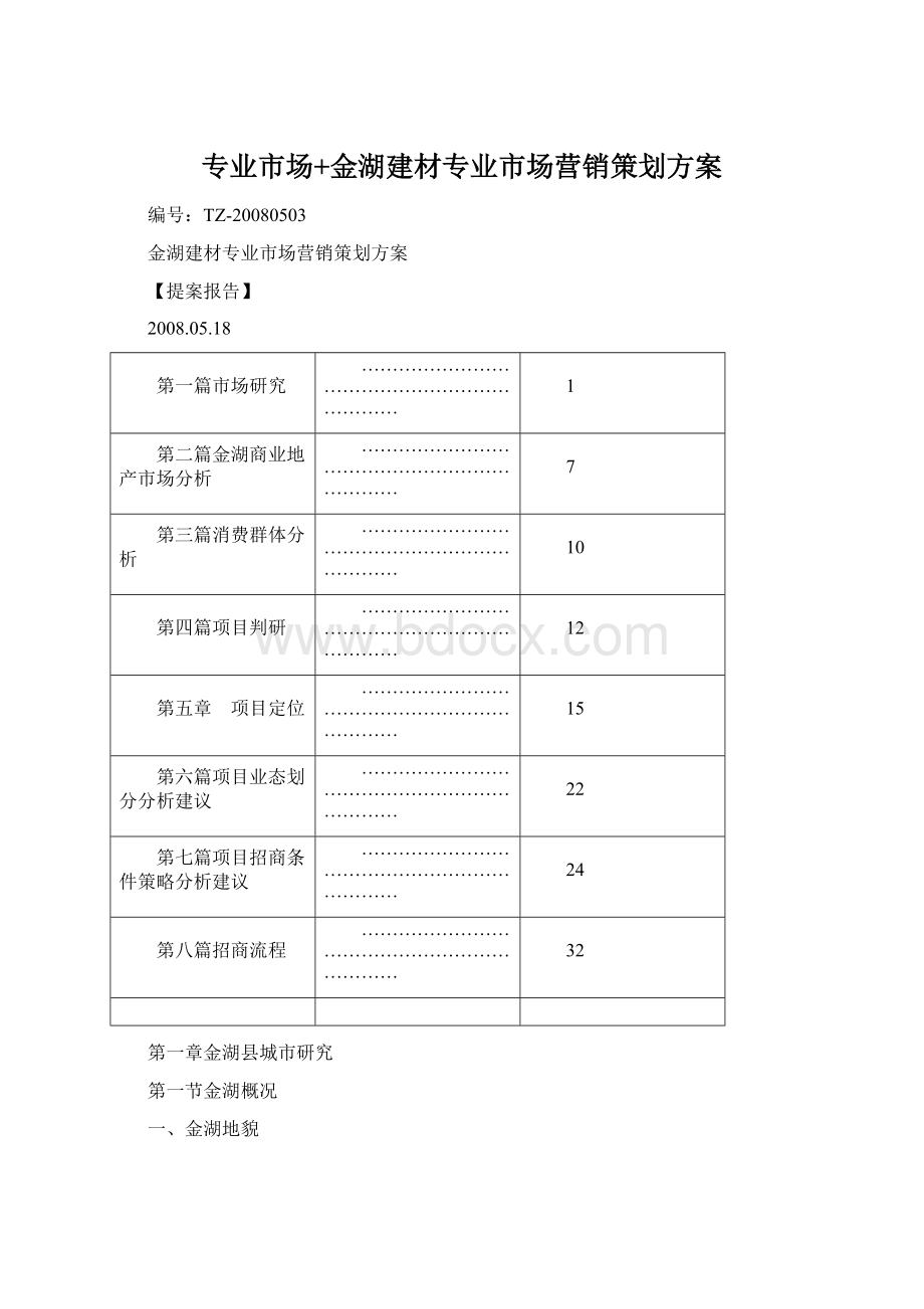 专业市场+金湖建材专业市场营销策划方案Word格式.docx