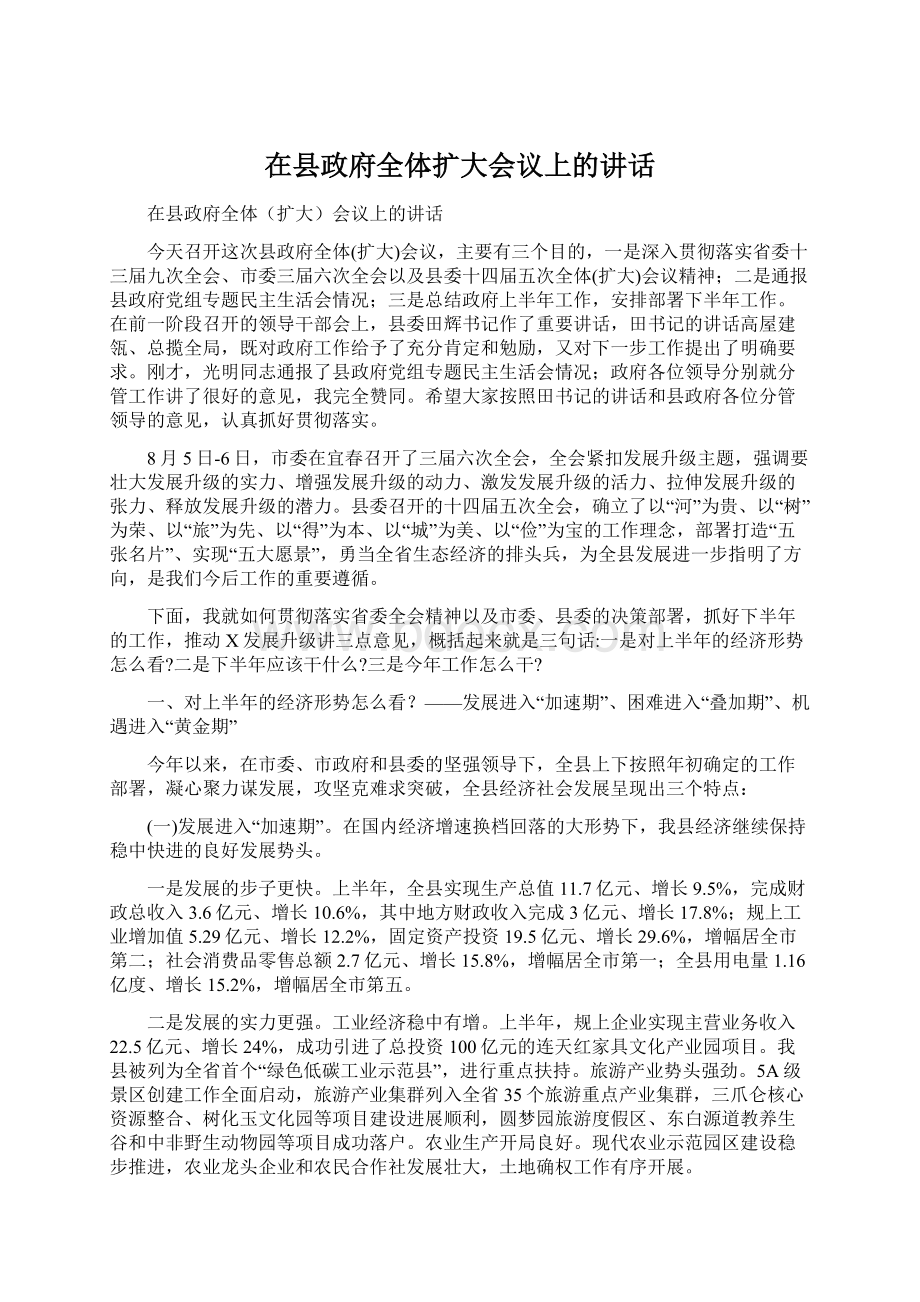 在县政府全体扩大会议上的讲话.docx