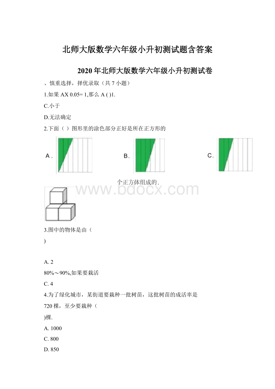 北师大版数学六年级小升初测试题含答案Word文档格式.docx