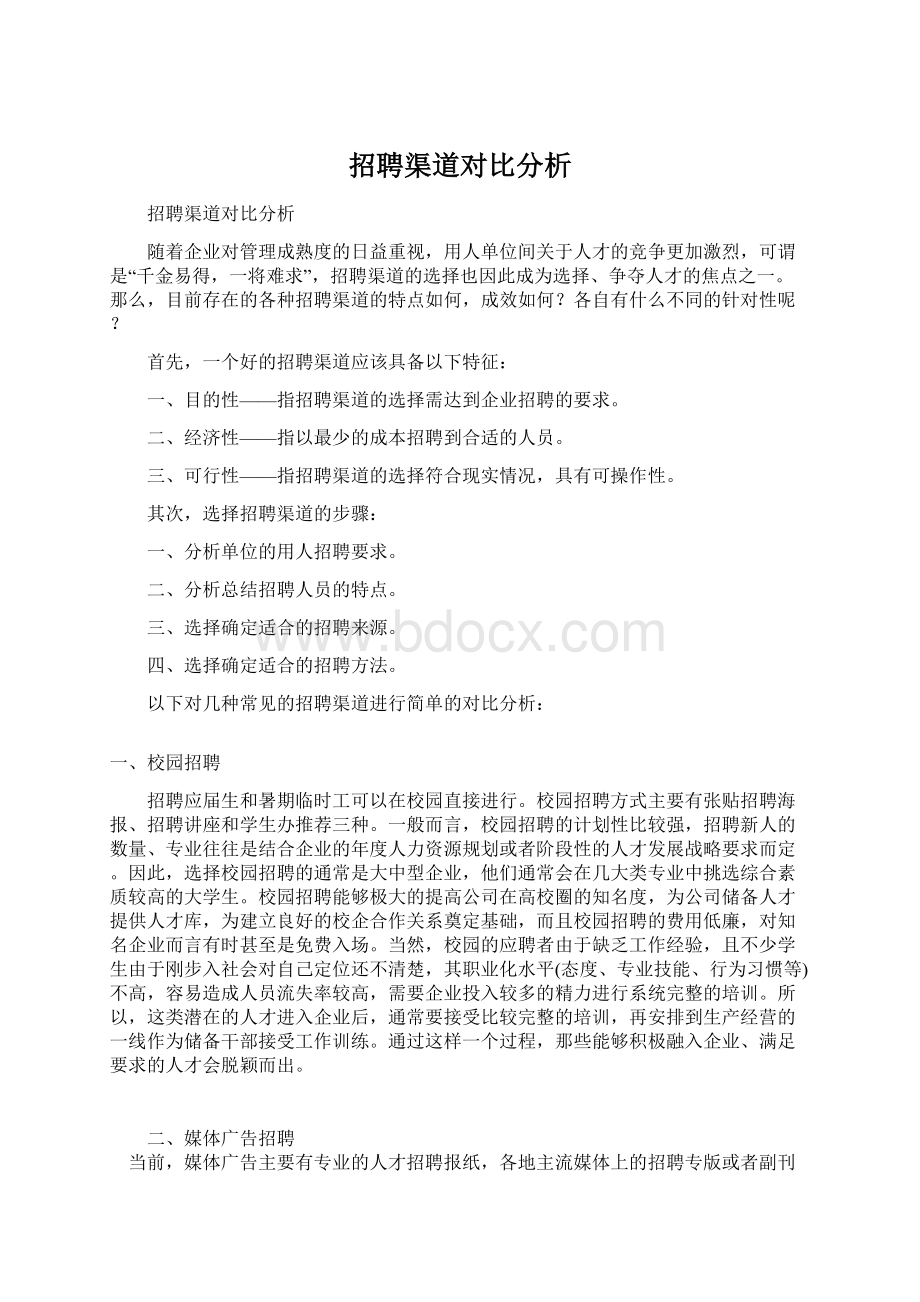 招聘渠道对比分析Word格式文档下载.docx_第1页