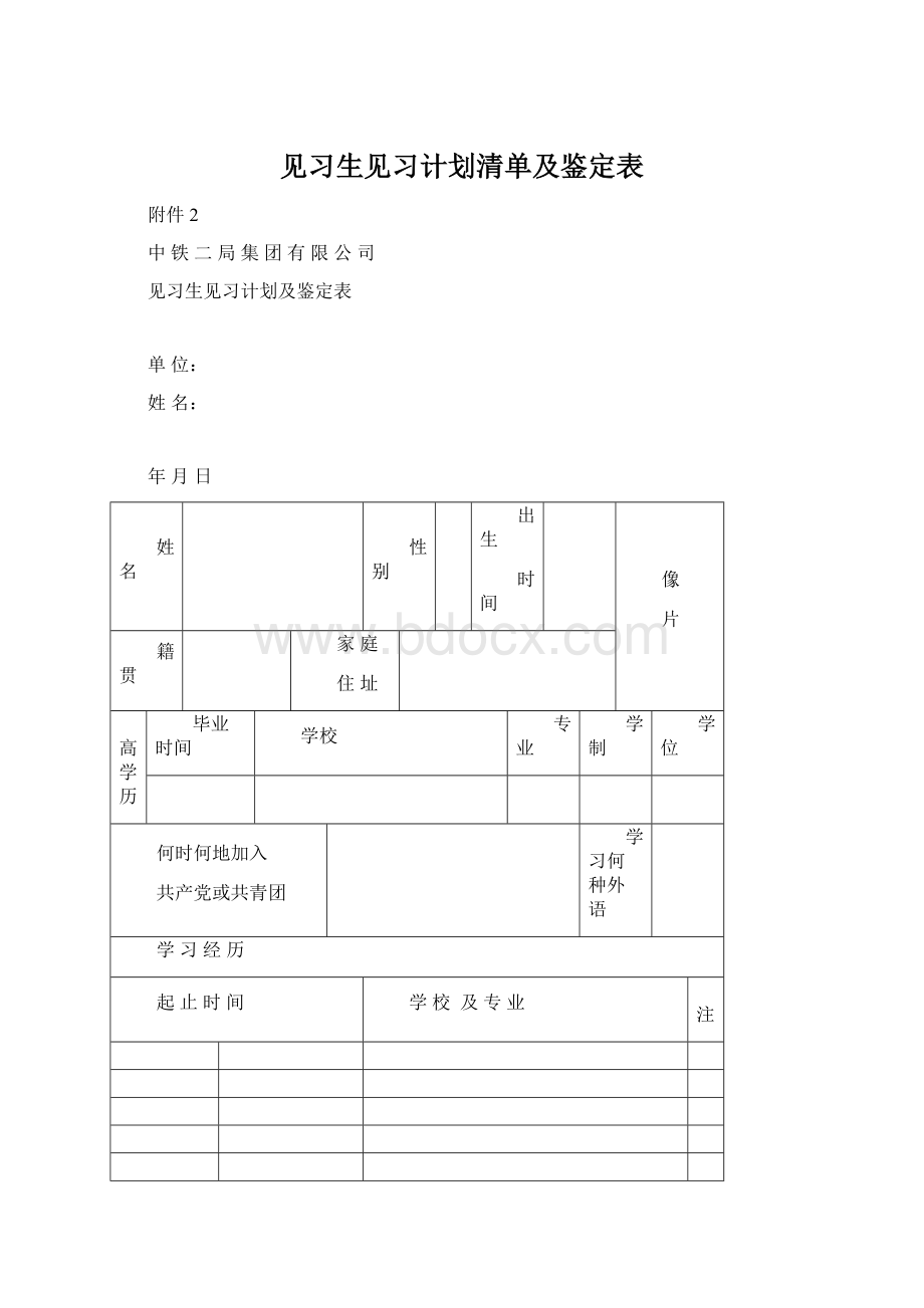 见习生见习计划清单及鉴定表.docx_第1页