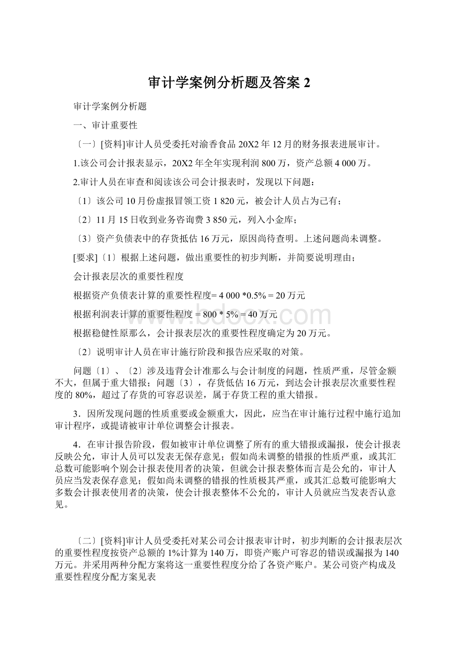 审计学案例分析题及答案 2.docx