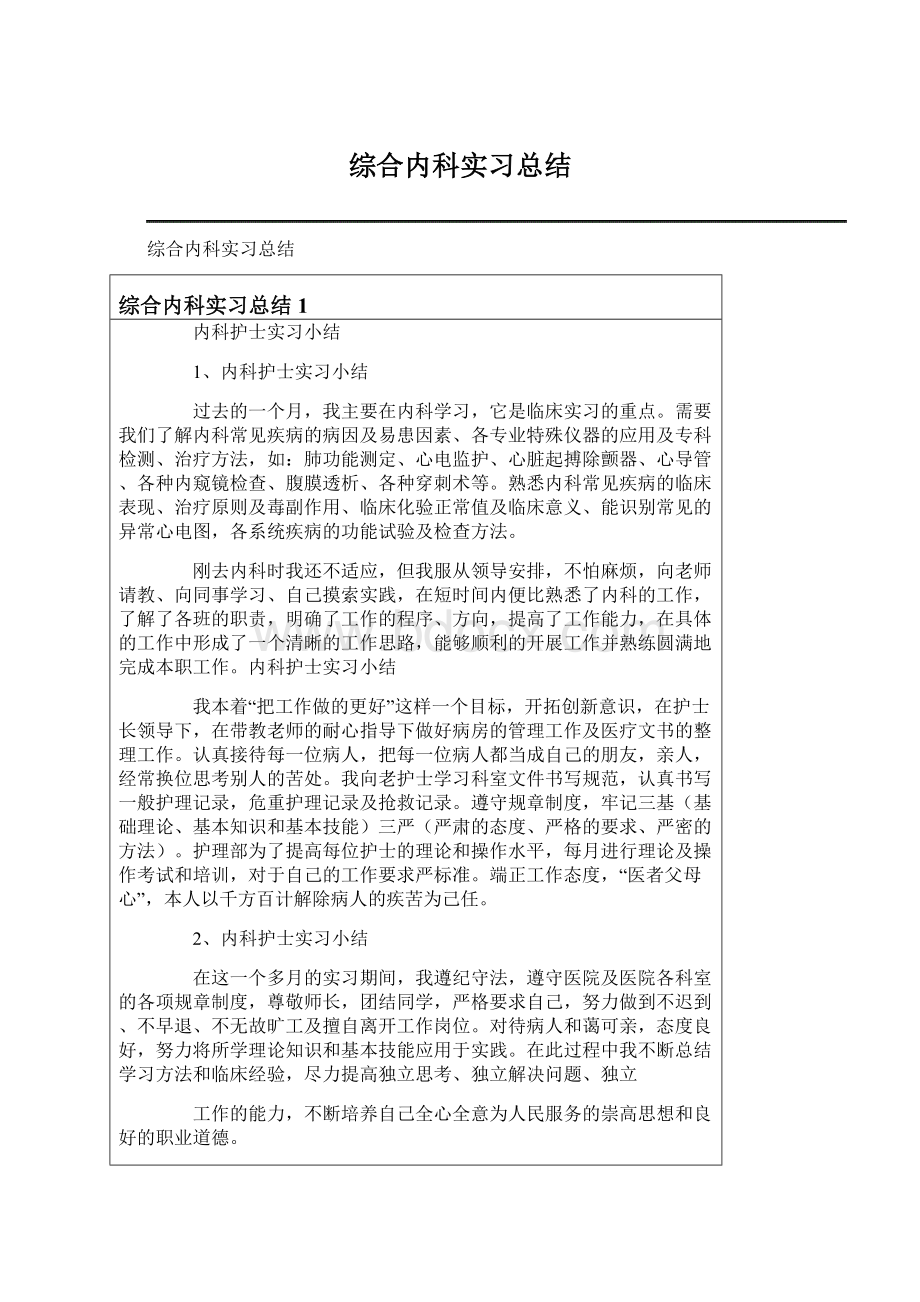 综合内科实习总结.docx_第1页