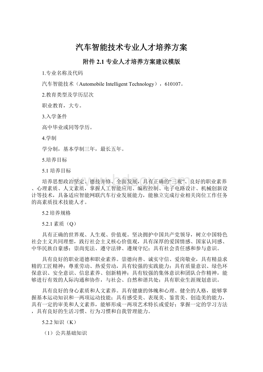 汽车智能技术专业人才培养方案.docx_第1页