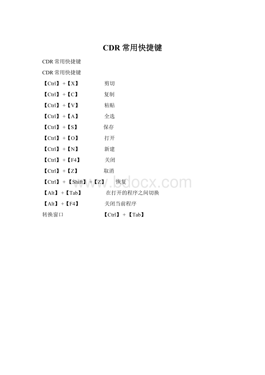 CDR常用快捷键文档格式.docx_第1页