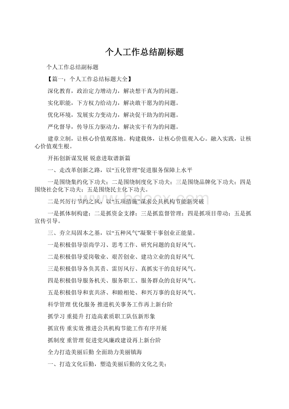 个人工作总结副标题Word格式文档下载.docx