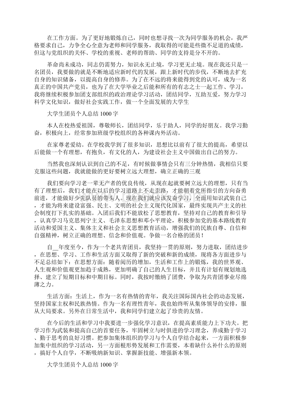 大学生团员个人总结1000字范文5篇Word格式.docx_第2页