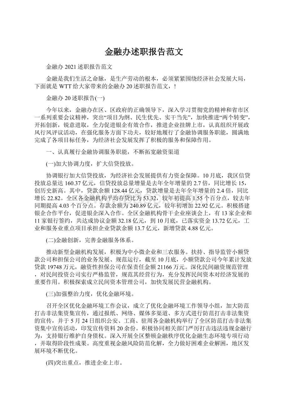 金融办述职报告范文Word文档格式.docx