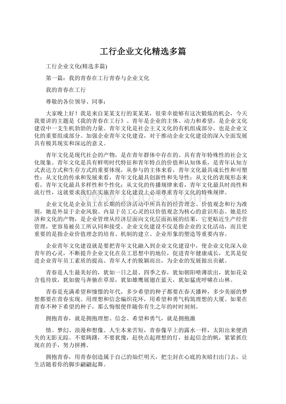 工行企业文化精选多篇Word格式文档下载.docx