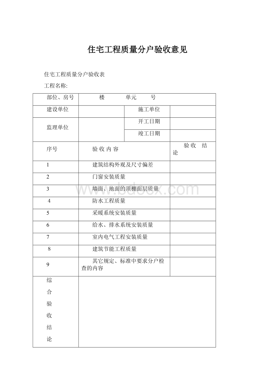 住宅工程质量分户验收意见.docx_第1页