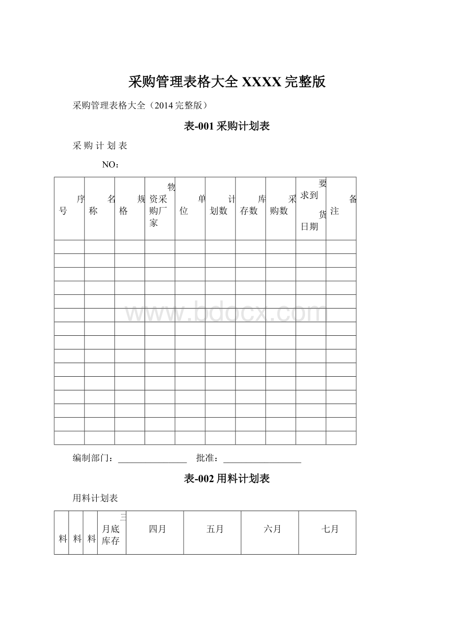 采购管理表格大全XXXX完整版.docx