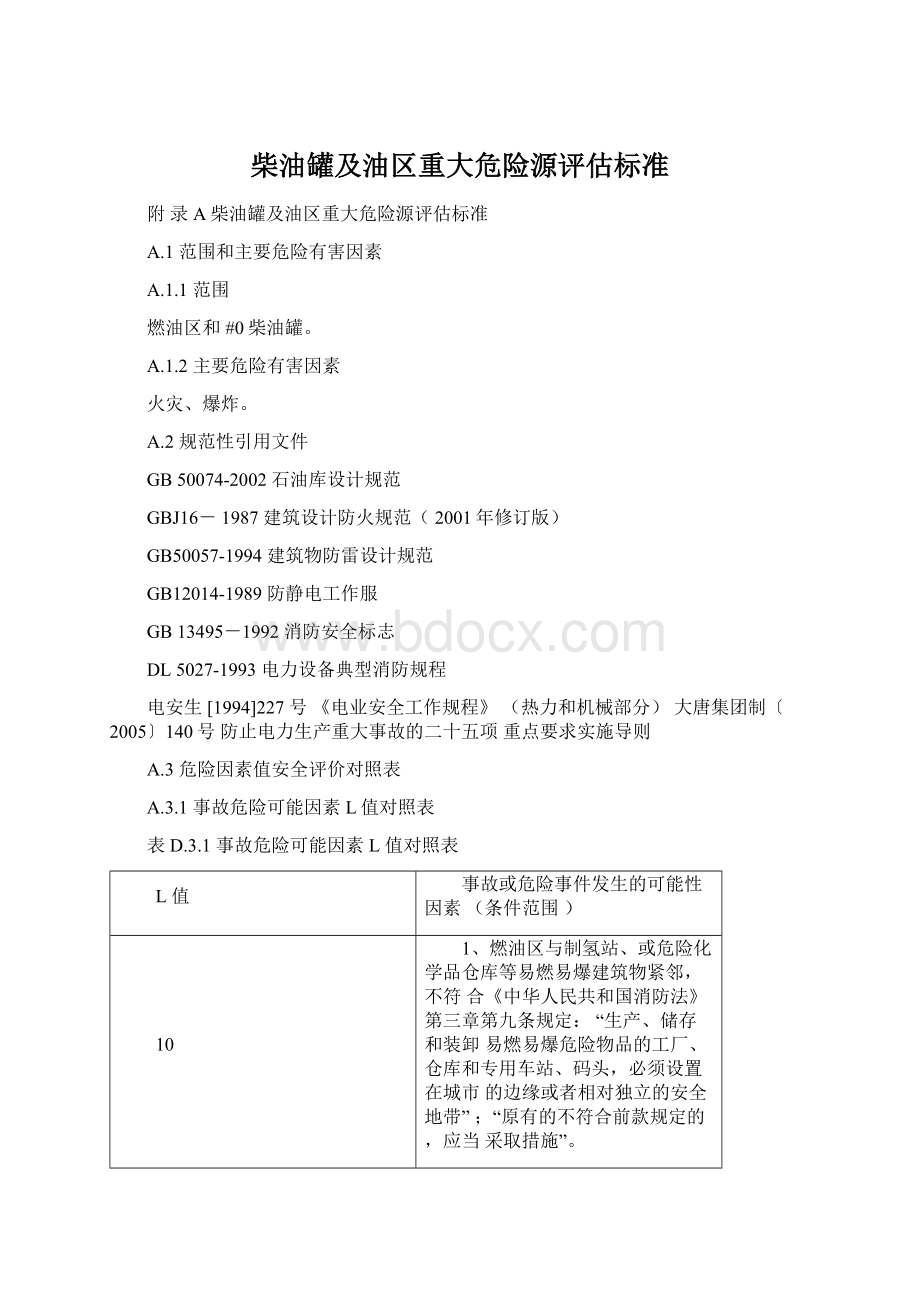 柴油罐及油区重大危险源评估标准.docx