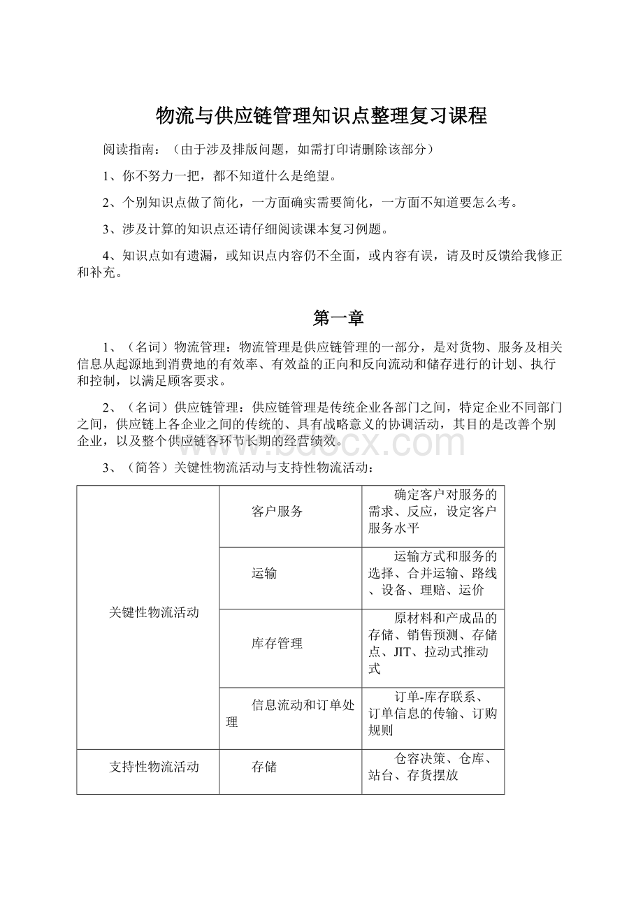 物流与供应链管理知识点整理复习课程.docx