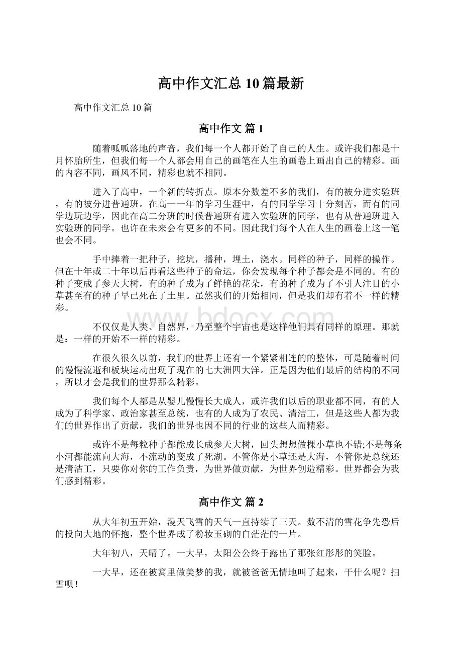 高中作文汇总10篇最新Word文档下载推荐.docx