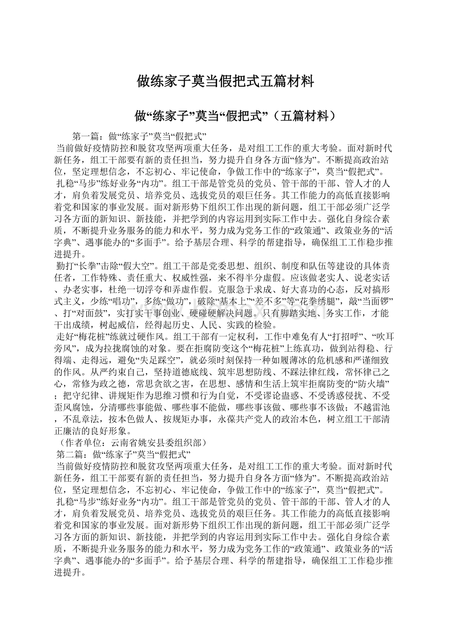 做练家子莫当假把式五篇材料Word文档格式.docx