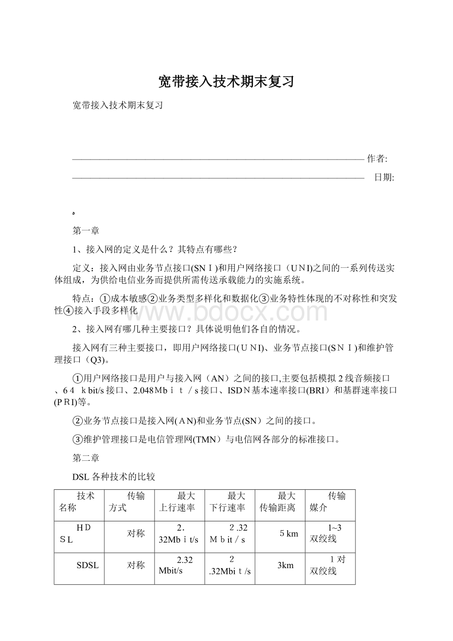 宽带接入技术期末复习Word下载.docx_第1页